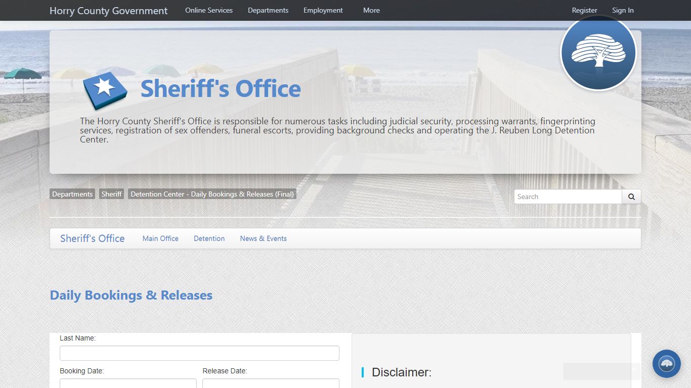 Detention Center - Daily Bookings & Releases (Final) - Horry County